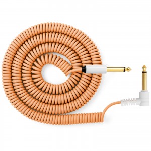 myVolts Candycords audio cable 6.35mm straight mono jack to 6.35mm angled mono jack, curly 100cm to 200cm, Sunset Peach
